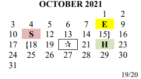 District School Academic Calendar for Del Valle Opportunity Ctr for October 2021