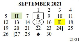 District School Academic Calendar for Hillcrest Elementary School for September 2021