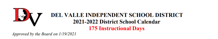 District School Academic Calendar for Travis Co J J A E P