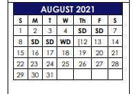 District School Academic Calendar for Layne El for August 2021