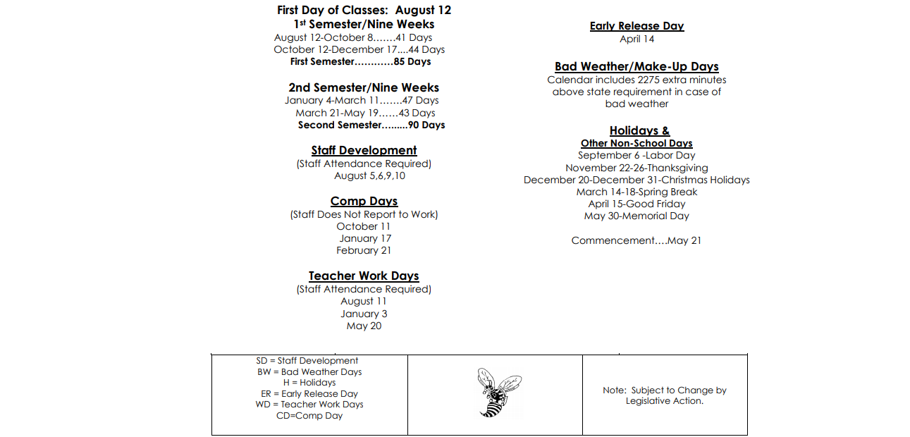 District School Academic Calendar Key for Golden Rule Elementary