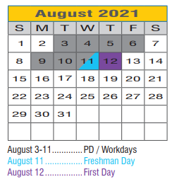 District School Academic Calendar for Eugenia Porter Rayzor Elementary for August 2021