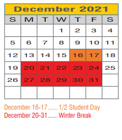 District School Academic Calendar for Paloma Creek Elementary for December 2021