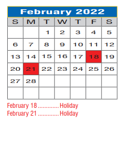 District School Academic Calendar for Lee Elementary for February 2022