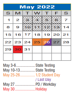District School Academic Calendar for Mcmath Middle for May 2022