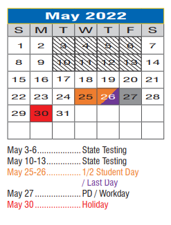 District School Academic Calendar for Rivera El for May 2022