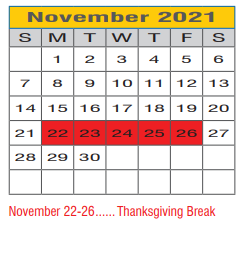 District School Academic Calendar for Paloma Creek Elementary for November 2021