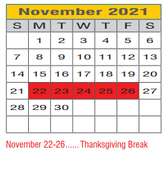 District School Academic Calendar for Borman Elementary for November 2021