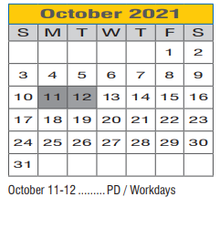 District School Academic Calendar for Community Ed for October 2021