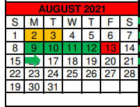 District School Academic Calendar for William G Gravitt Jr High for August 2021