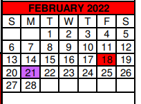District School Academic Calendar for William G Gravitt Jr High for February 2022