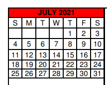 District School Academic Calendar for William G Gravitt Jr High for July 2021