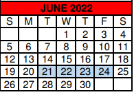 District School Academic Calendar for William G Gravitt Jr High for June 2022