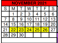 District School Academic Calendar for William G Gravitt Jr High for November 2021