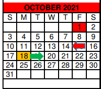District School Academic Calendar for William G Gravitt Jr High for October 2021