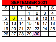 District School Academic Calendar for William G Gravitt Jr High for September 2021