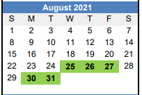 District School Academic Calendar for Moulton Elementary School for August 2021