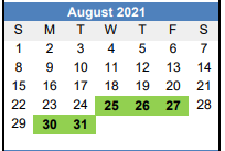 District School Academic Calendar for Walnut Street School Pomerantz Learning Cente for August 2021