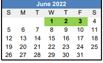 District School Academic Calendar for Hanawalt Elementary for June 2022