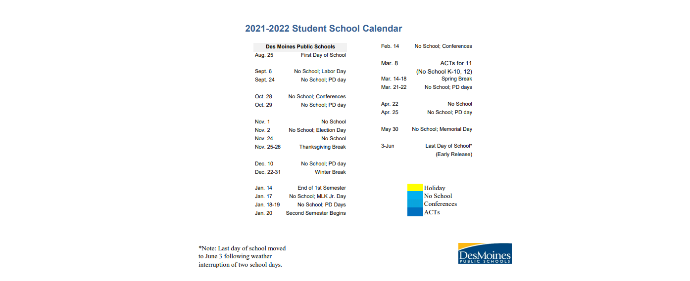 District School Academic Calendar Key for East High School