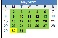 District School Academic Calendar for Adams Elementary School for May 2022
