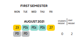 District School Academic Calendar for Sampson Elementary School for August 2021
