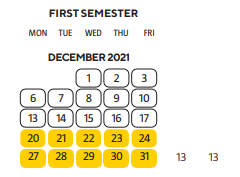 District School Academic Calendar for Renaissance High School for December 2021