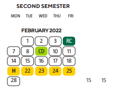 District School Academic Calendar for Mccoll Elementary School for February 2022