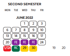 District School Academic Calendar for Sampson Elementary School for June 2022