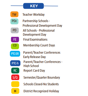 District School Academic Calendar Legend for Miller Middle School