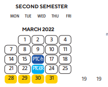 District School Academic Calendar for Mckinney Johnson H. Day Treatment Center for March 2022