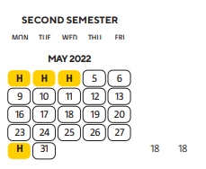 District School Academic Calendar for Renaissance High School for May 2022