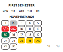 District School Academic Calendar for Heilmann Park Middle School for November 2021