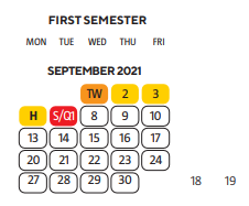 District School Academic Calendar for Cooley North Wing for September 2021