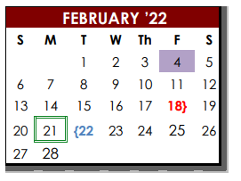 District School Academic Calendar for Bigfoot Alter Ctr for February 2022