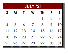 District School Academic Calendar for Bigfoot Alter Ctr for July 2021