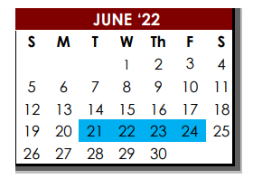 District School Academic Calendar for Bigfoot Alter Ctr for June 2022