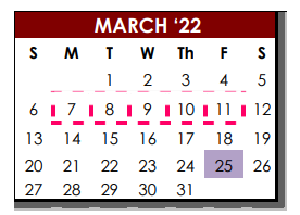 District School Academic Calendar for Bigfoot Alter Ctr for March 2022