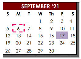District School Academic Calendar for Bigfoot Alter Ctr for September 2021