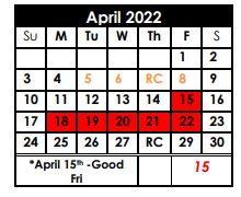 District School Academic Calendar for Deweyville Middle for April 2022