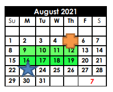 District School Academic Calendar for Deweyville Middle for August 2021