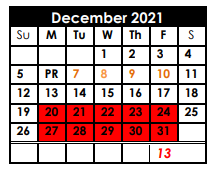 District School Academic Calendar for Deweyville Middle for December 2021
