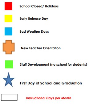 District School Academic Calendar Legend for Deweyville Middle