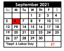 District School Academic Calendar for Deweyville Middle for September 2021