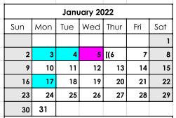 District School Academic Calendar for Diboll Daep for January 2022