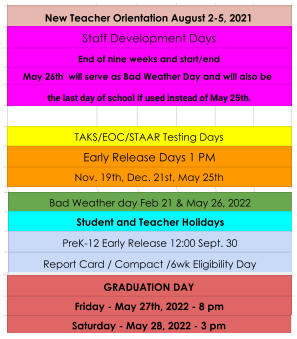 District School Academic Calendar Legend for Temple Elementary