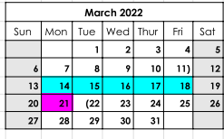 District School Academic Calendar for Diboll Junior High for March 2022