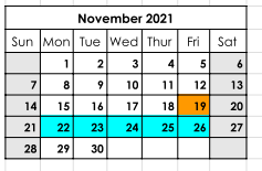 District School Academic Calendar for Diboll Pri for November 2021