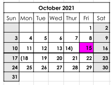 District School Academic Calendar for Diboll Daep for October 2021
