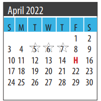 District School Academic Calendar for R D Mcadams Junior High for April 2022